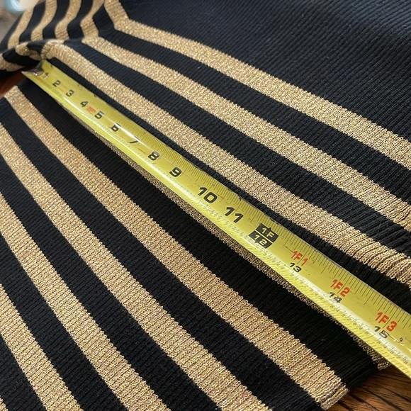 Lauren Ralph Lauren black gold metallic ribbed stripe knit crew neck sweater PL - Picture 9 of 14